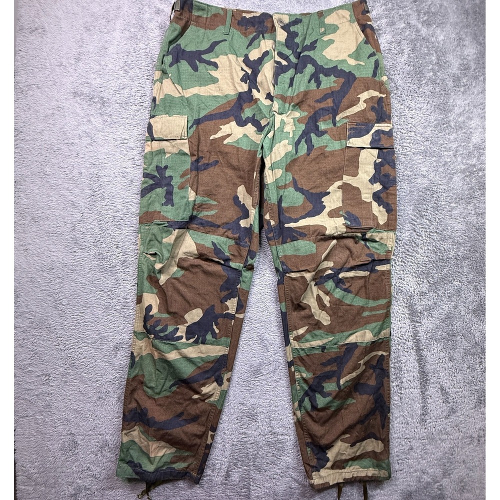 Vintage US Military BDU Woodland Camo Pants Large Long 100% Cotton Ripstop 1985